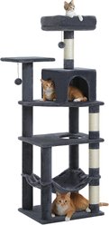 PAWZ Road 56.3-in Multi-Level Cat Tree Tower with 2 Top Perches, Cat Condo & Sisal-Covered Scratching Post, Dark Grey