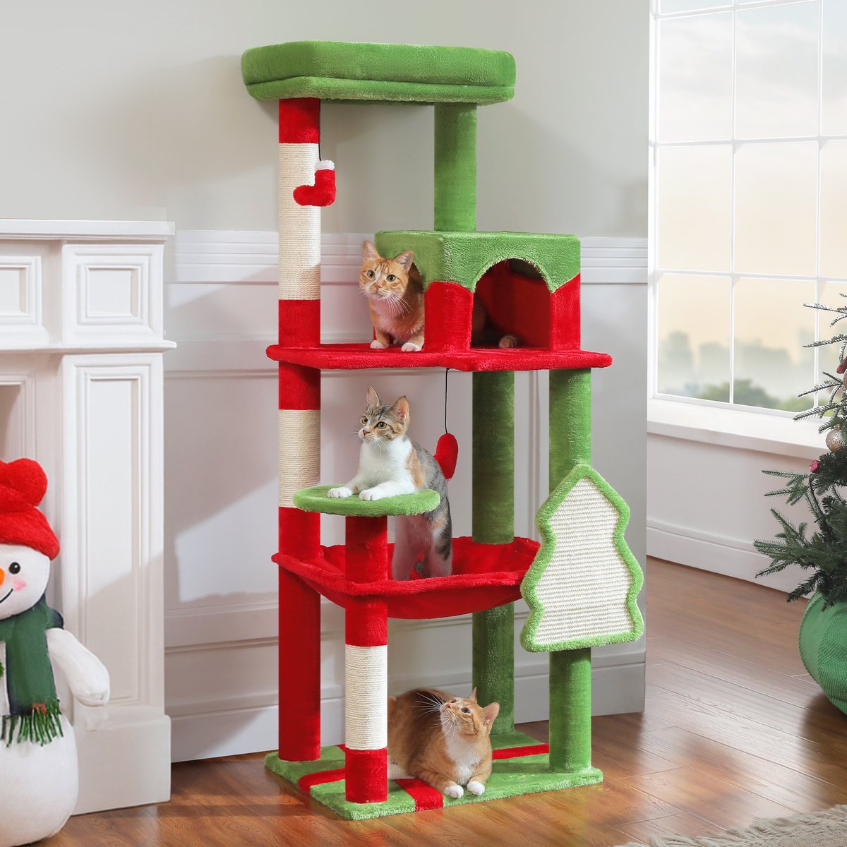 PAWZ Road 56.3-in Cat Christmas Tree with Large Hammock & 3 Scratching Posts, Red
