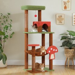 PAWZ Road 56.3-in Mushroom Cat Tree Tower with Scratching Board, Cat Condo, X-Large Hammock & Plush Perches, Brown