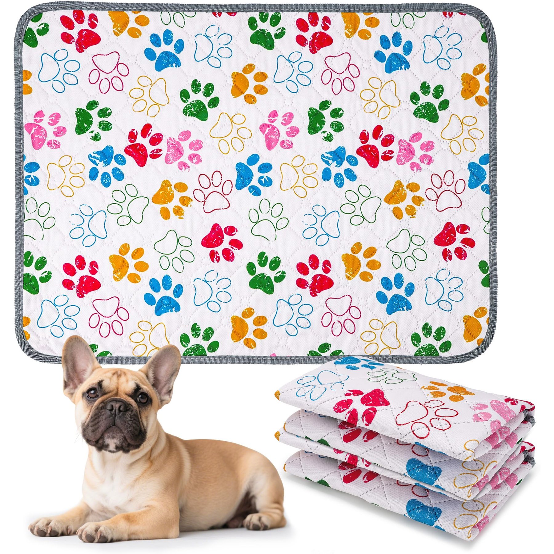 PatiencET Washable Colorful Paw Print Dog Pee Pads, 18 x 24-in, 2 count