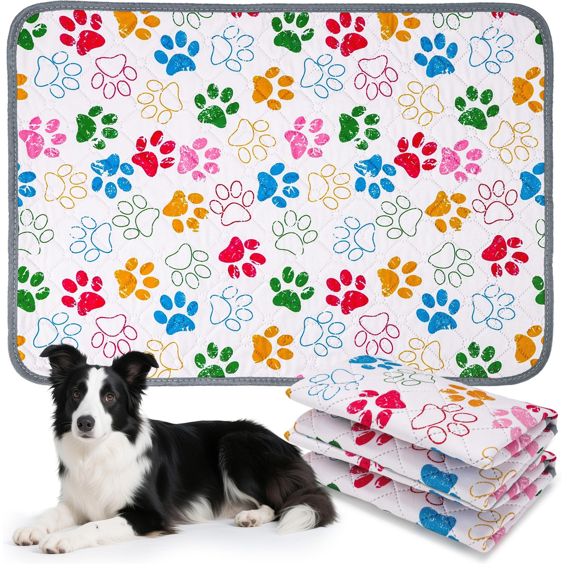 PatiencET Washable Colorful Paw Print Dog Pee Pads, 28 x 20-in, 2 count