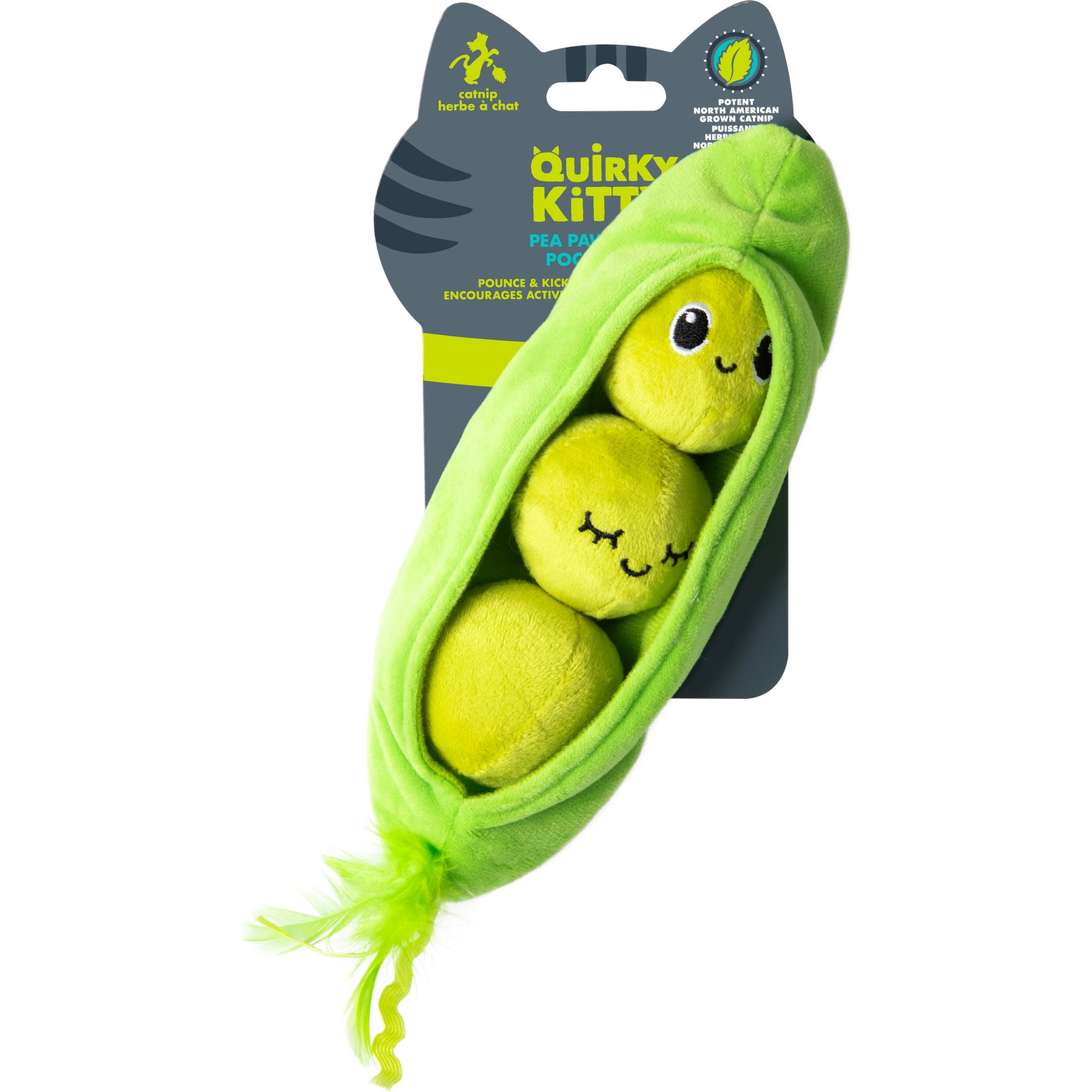 Quirky Kitty Peas in a Pod Cat Kicker Toy with Catnip, Multicolor