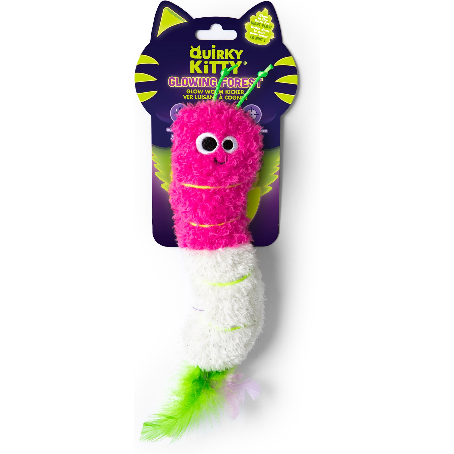 Quirky Kitty Glowing Forest Worm Cat Kicker Toy with Catnip, Multicolor