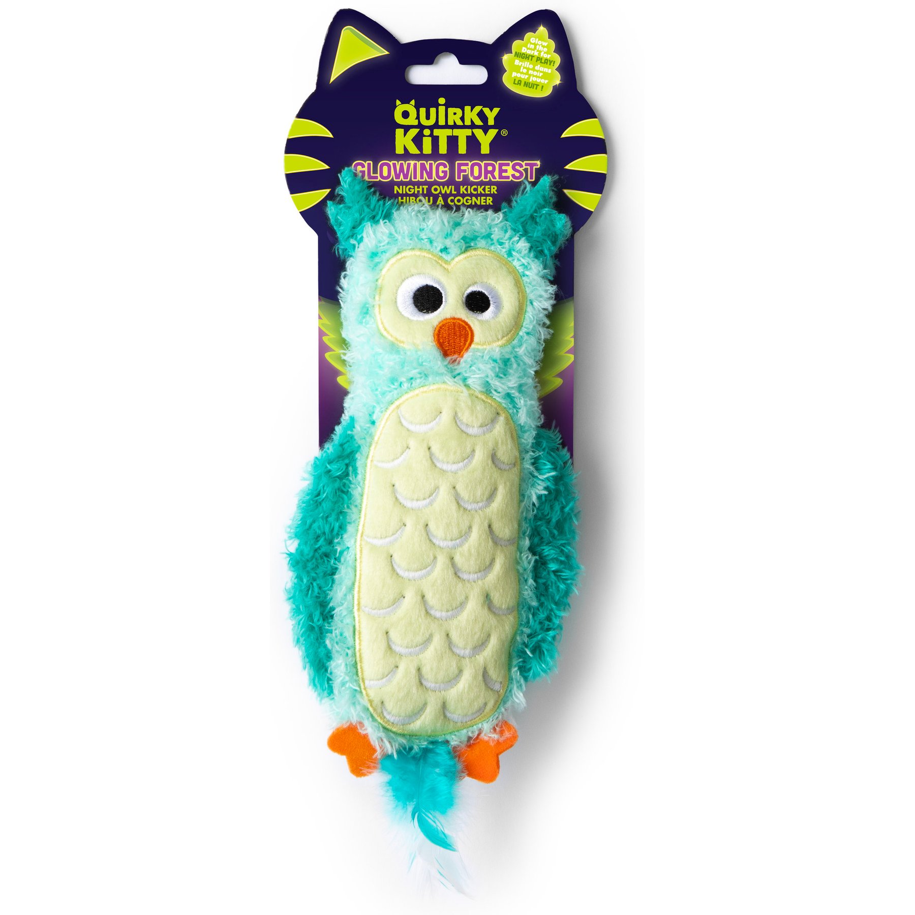 Quirky Kitty Quirky Kitty Glowing Forest Night Owl Cat Kicker Toy with Catnip, Multicolor