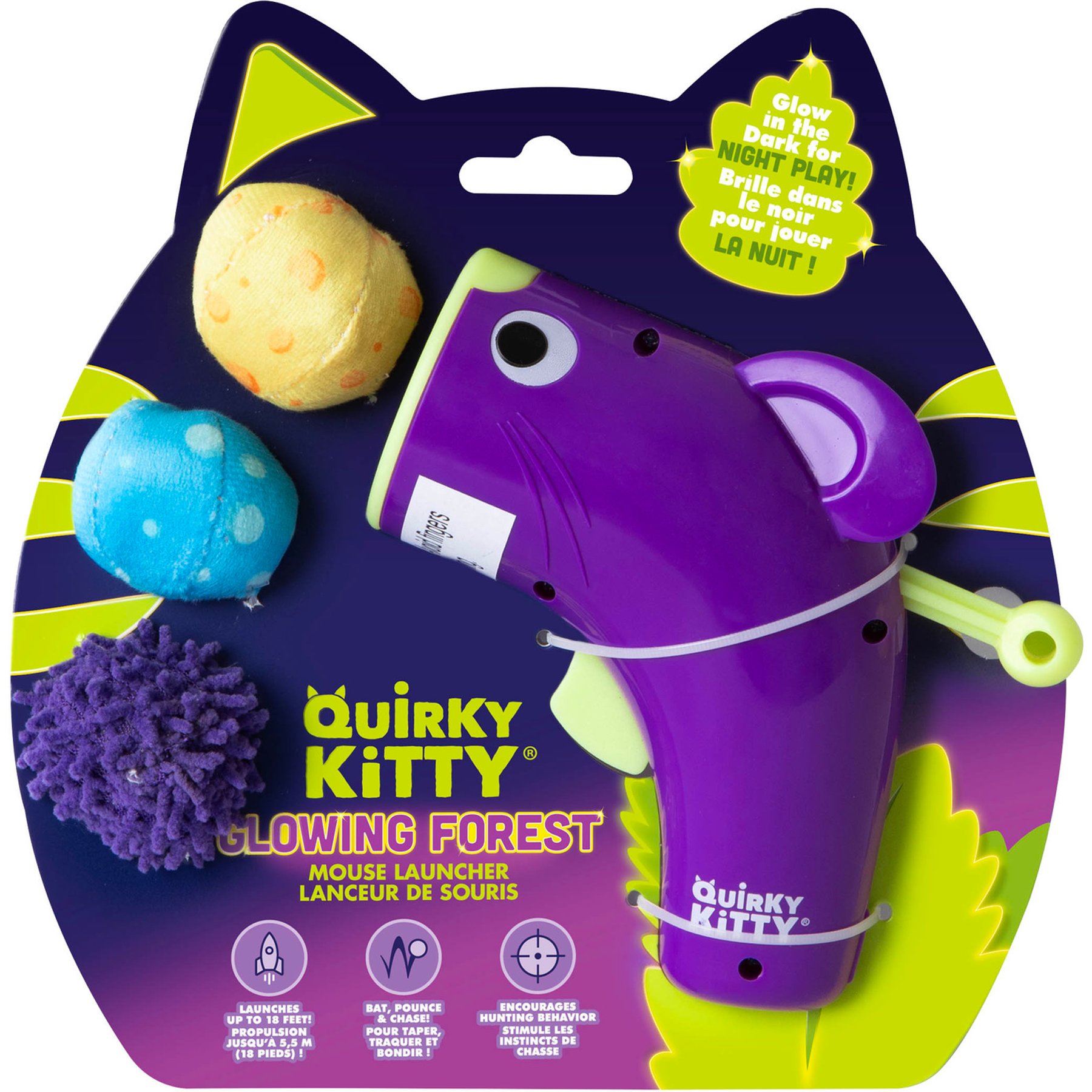 Quirky Kitty Glowing Forest Mouse Interactive Cat Launchers Toy with Catnip, Multicolor, 3 count
