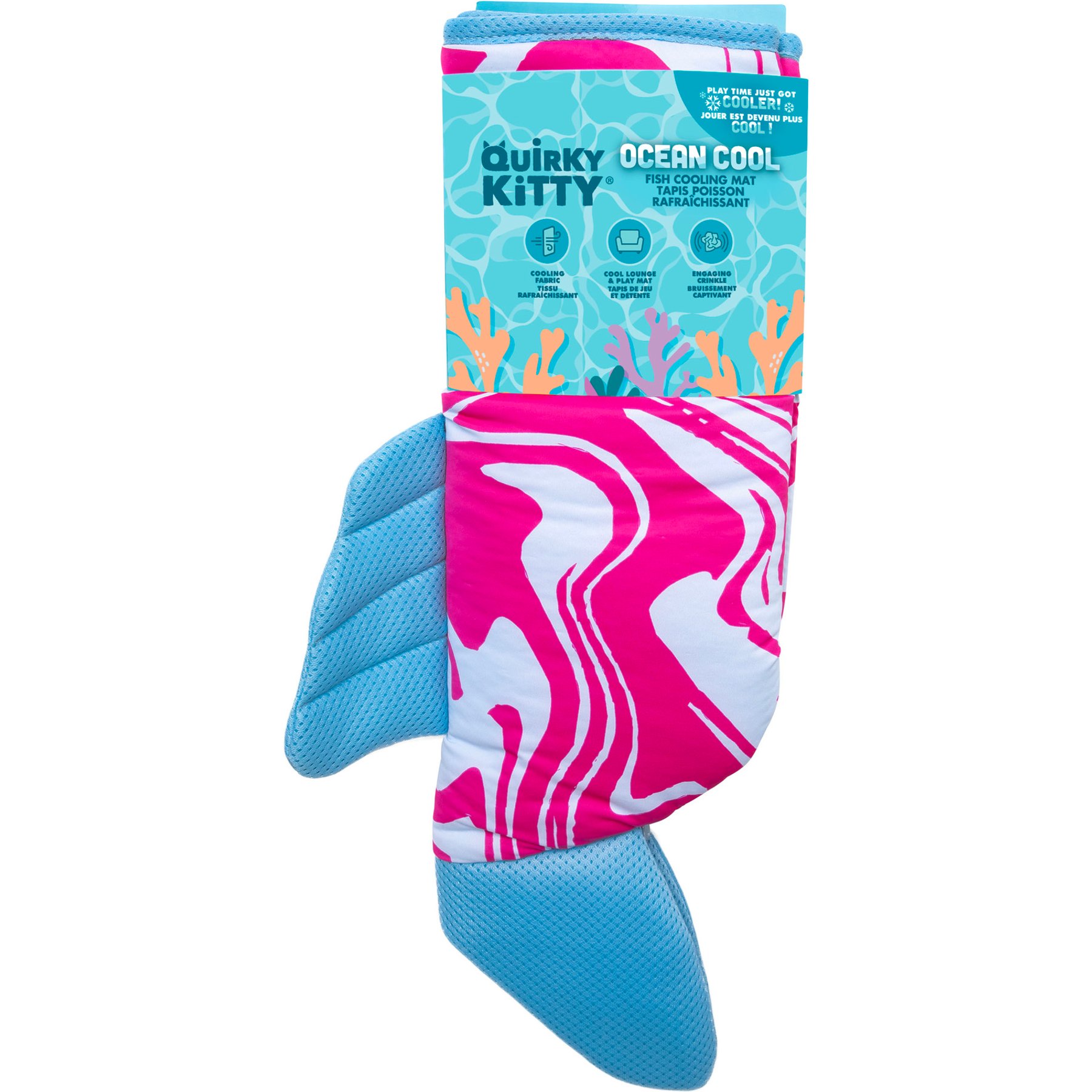 Quirky Kitty Cooling Ocean Fish Cooling Mat Cat Games & Puzzles with Catnip, Multicolor