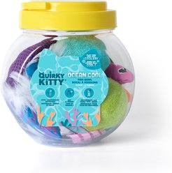 Quirky Kitty Cooling Ocean Fish Bowl Cat Plush Toy with Catnip, Multicolor, 8 count