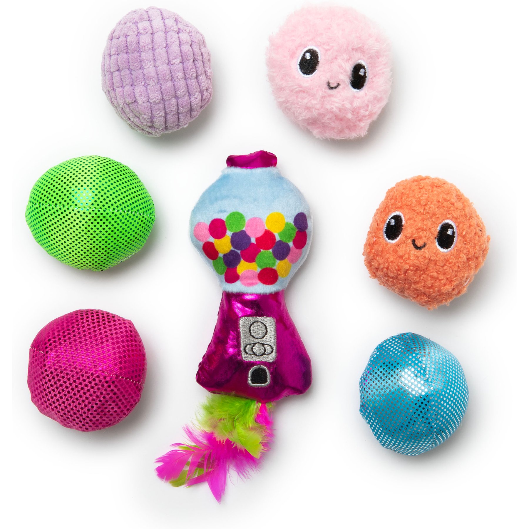 Quirky Kitty Bubble Gum Cat Plush Toy with Catnip, Multicolor, 7 count