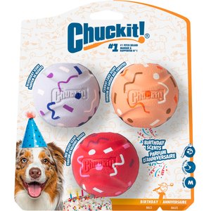 Chuckit! Birthday Ball Tough Dog Toy, Multicolor, Medium, 3 count