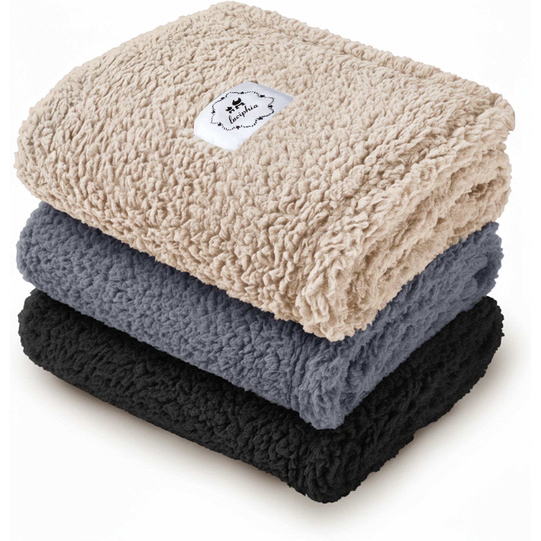 Luciphia Reversible Sherpa Dog & Cat Blanket, Beige, Gray & Black, 30 x 20-in