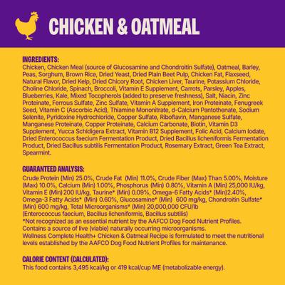 Show full view: Wellness Complete Health+ Adult Chicken & Oatmeal Dry Dog Food, 20-lb bag slide 9 of 10