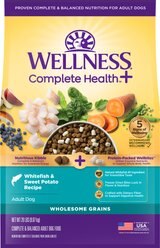 Wellness Complete Health+ Adult Whitefish & Sweet Potato Dry Dog Food, 20-lb bag