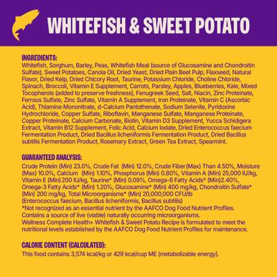 Show full view: Wellness Complete Health+ Adult Whitefish & Sweet Potato Dry Dog Food, 20-lb bag slide 9 of 10