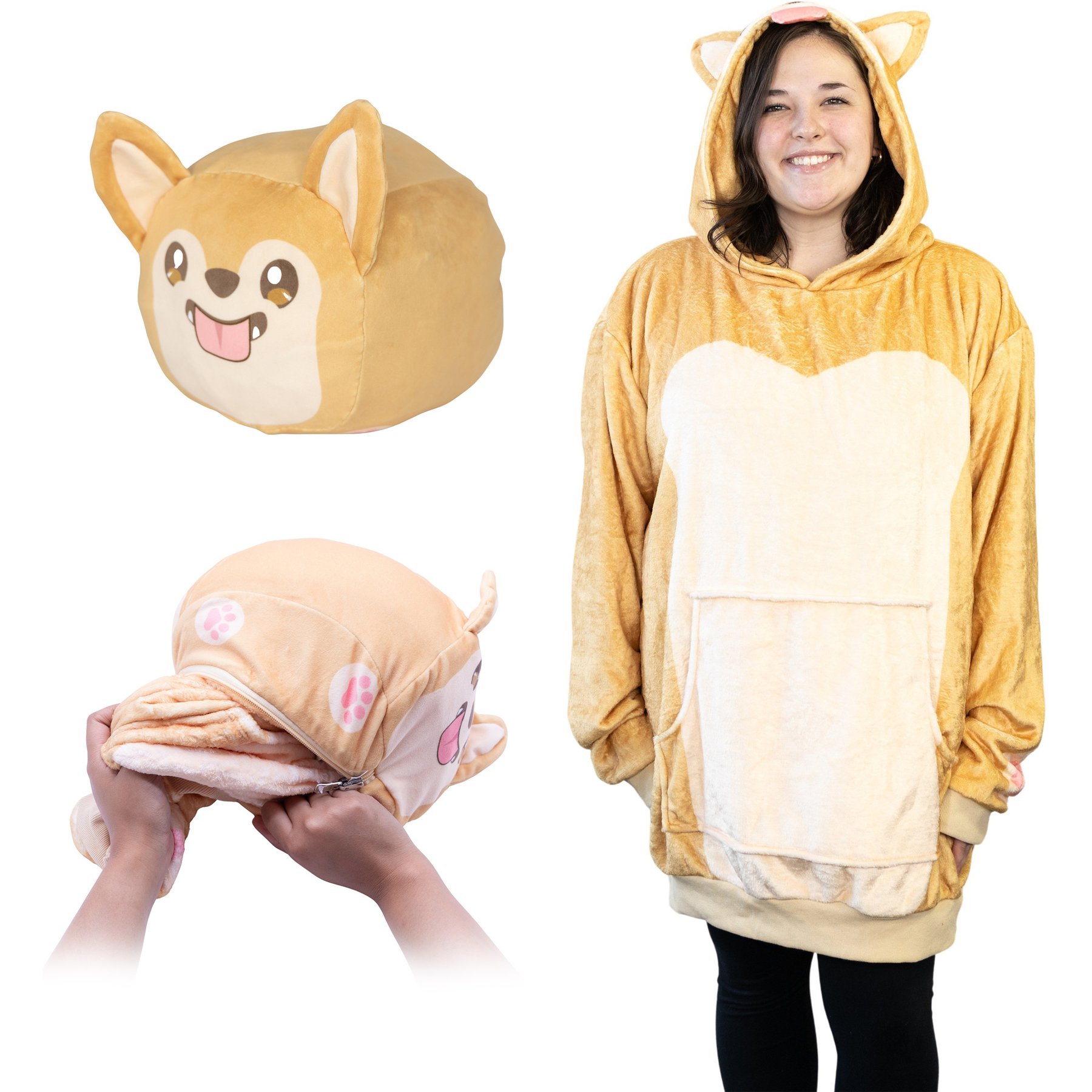 Plushible Toast the Corgi Snugible Hoodie, Beige