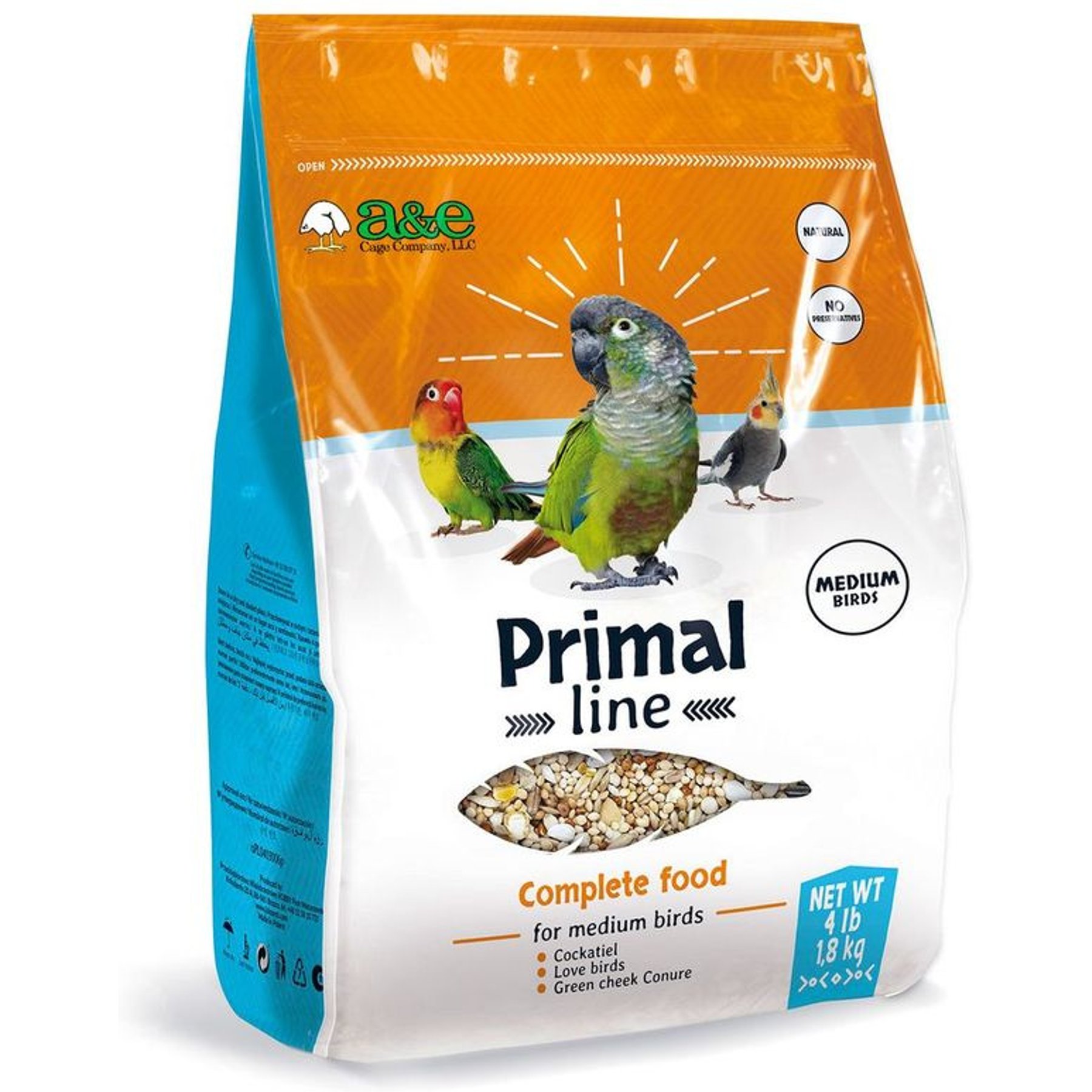 A&E Cage Company Primal Line Seed Blends Complete Medium Bird Food, 4-lb bag