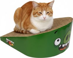 Angry Birds Green Pig Durable Cardboard Scratcher Wedge Cat Toy with Catnip, 13 x 6-in