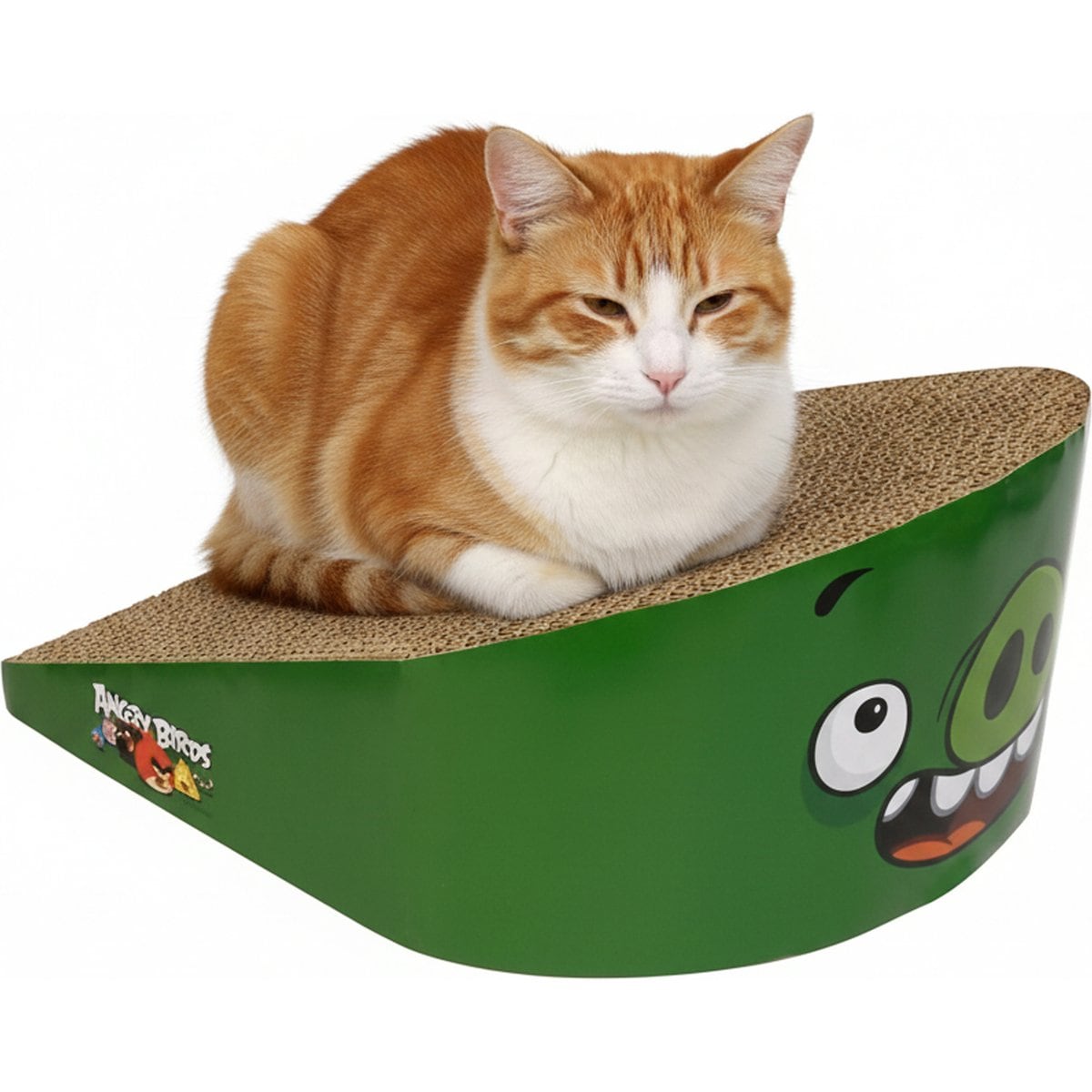 Angry Birds Green Pig Durable Cardboard Scratcher Wedge Cat Toy with Catnip, 13 x 6-in