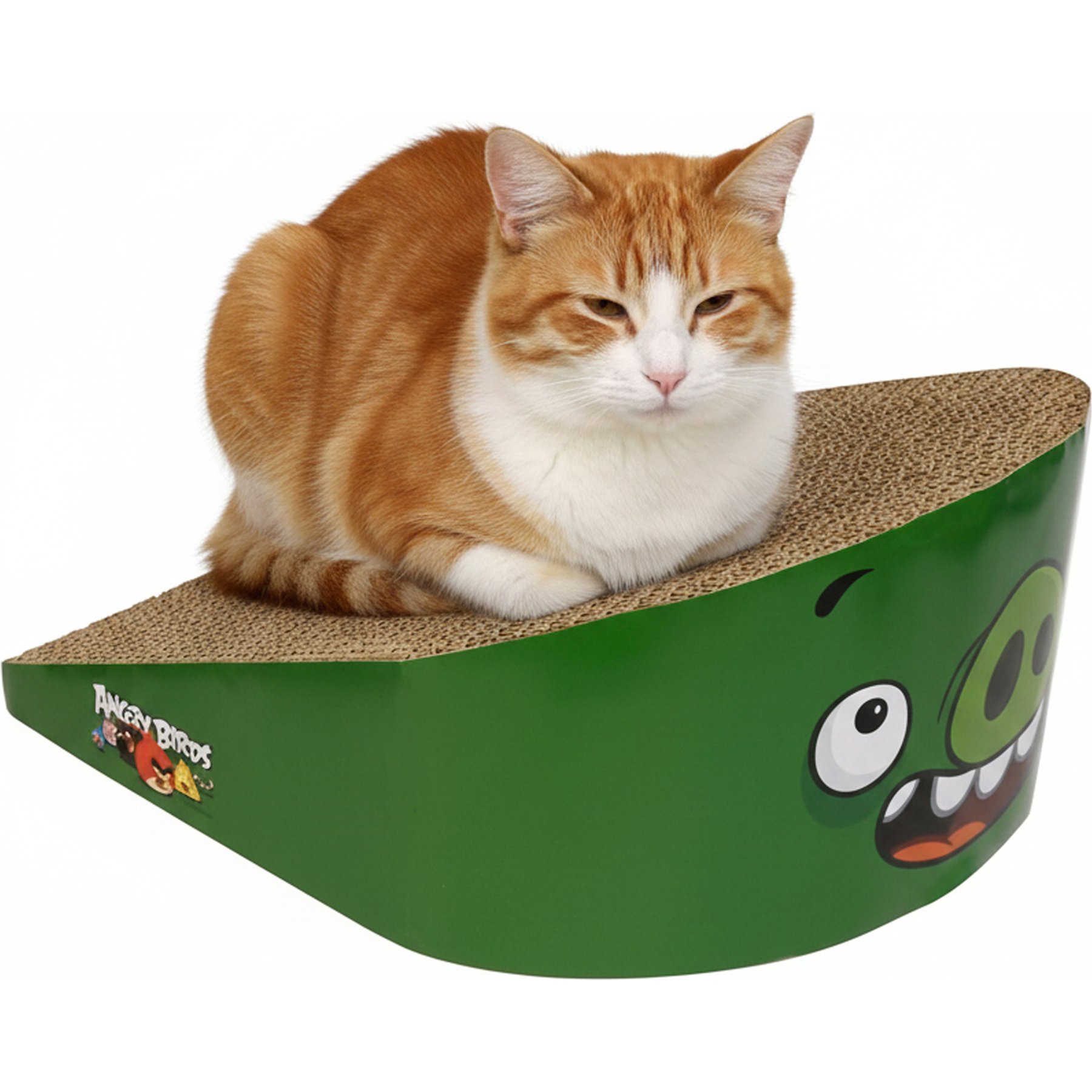 Angry Birds Green Pig Durable Cardboard Scratcher Wedge Cat Toy with Catnip, 13 x 6-in