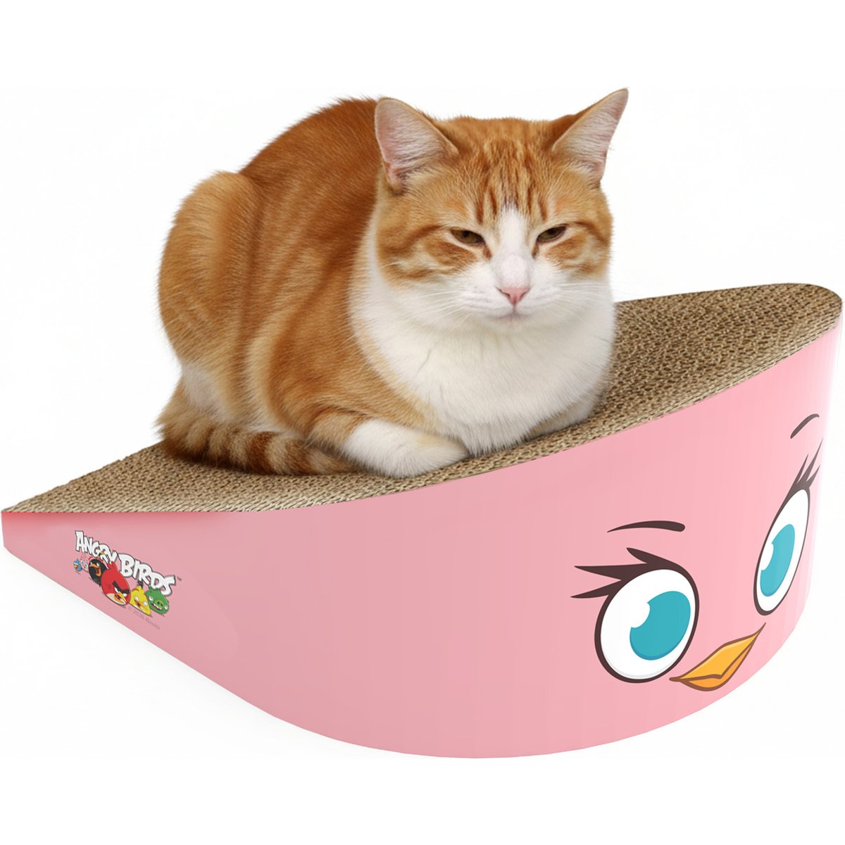 Angry Birds Pink Bird Durable Cardboard Scratcher Wedge Cat Toy with Catnip, 13 x 6-in