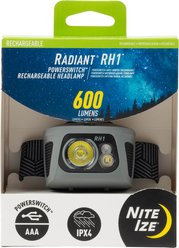 Nite Ize Radiant® RH1 PowerSwitch Rechargeable Dog Walking Headlamp, Black/Grey, 600 Lumens