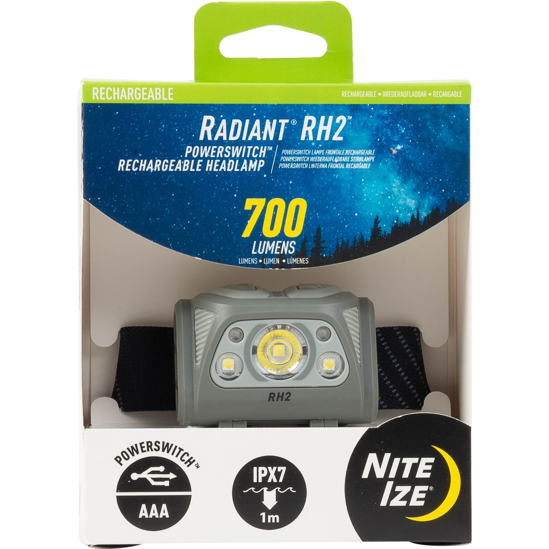 Nite Ize Radiant® RH2 PowerSwitch Rechargeable Dog Walking Headlamp, 700 Lumens, Black/Grey