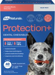 Ark Naturals Protection+ Brushless Toothpaste Large Dental Dog Treats, 40 count