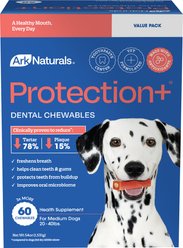 Ark Naturals Protection+ Brushless Toothpaste Medium Dental Dog Treats, 60 count