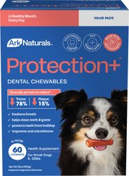 Ark Naturals Protection+ Brushless Toothpaste Small Dental Dog Treats, 60 count