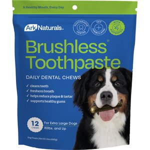 Ark Naturals Brushless Toothpaste Dog Dental Treats, X-Large, 24-oz bag, 12 count