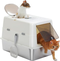 PAWZ Road Stainless Steel Cat Litter Box X-Large Enclosed Litter Box with Non-Sticky Metal Pan, White