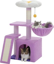 PAWZ Road 32-in Flower Cat Tree Tower Condo with Sisal Scratching Ramp & Cozy Hammock, Purple