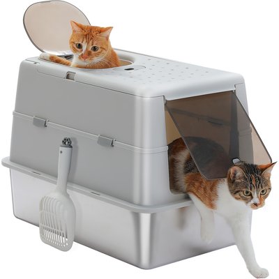 PAWZ Road PAWZ Road Stainless Steel Cat Litter Box X-Large Enclosed Litter Box with Non-Sticky Metal Pan, Grey