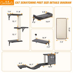 Coziwow 5-Piece Wall Mounted Wood Cat Wall Shelves with Tree & Scratching Post, Grey slide 2 of 9