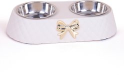 Supet Bow Stainless Steel Cat Double Bowl, White