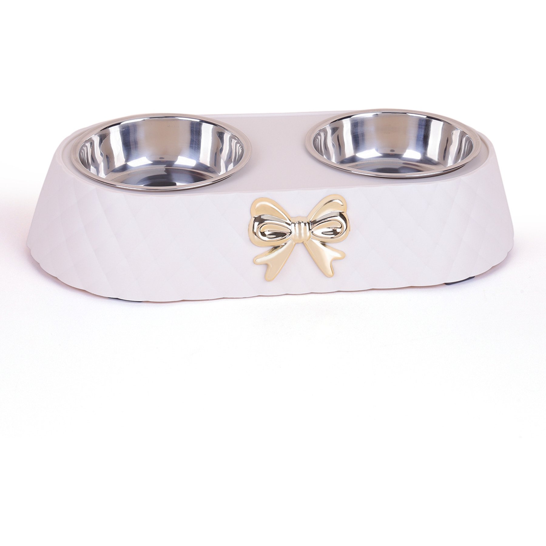 Supet Bow Stainless Steel Cat Double Bowl, White