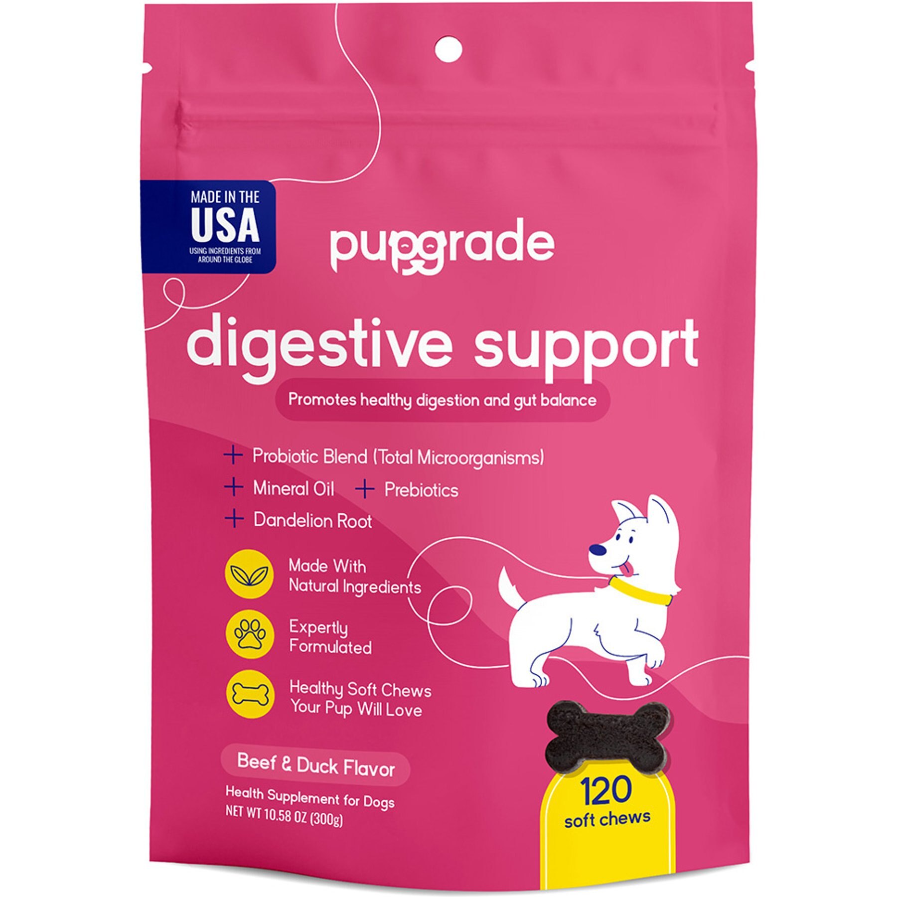 PupGrade Digestive Support Duck Flavored Supplement for Dogs, 120 count