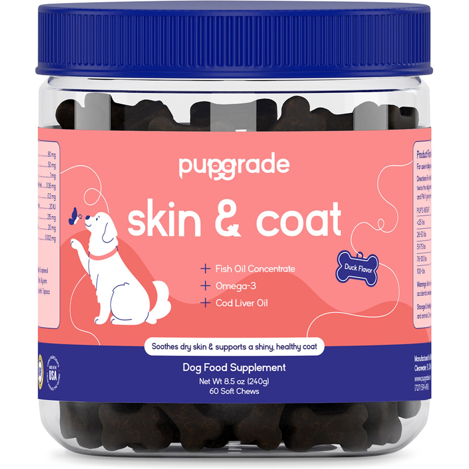 PupGrade Skin & Coat Omega-3 Fish Oil Soft Chew Supplement for Dogs, 60 count