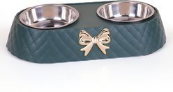 Supet Bow Stainless Steel Cat Double Bowl, Green
