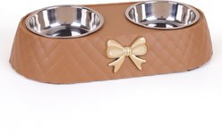 Supet Bow Stainless Steel Cat Double Bowl, Brown