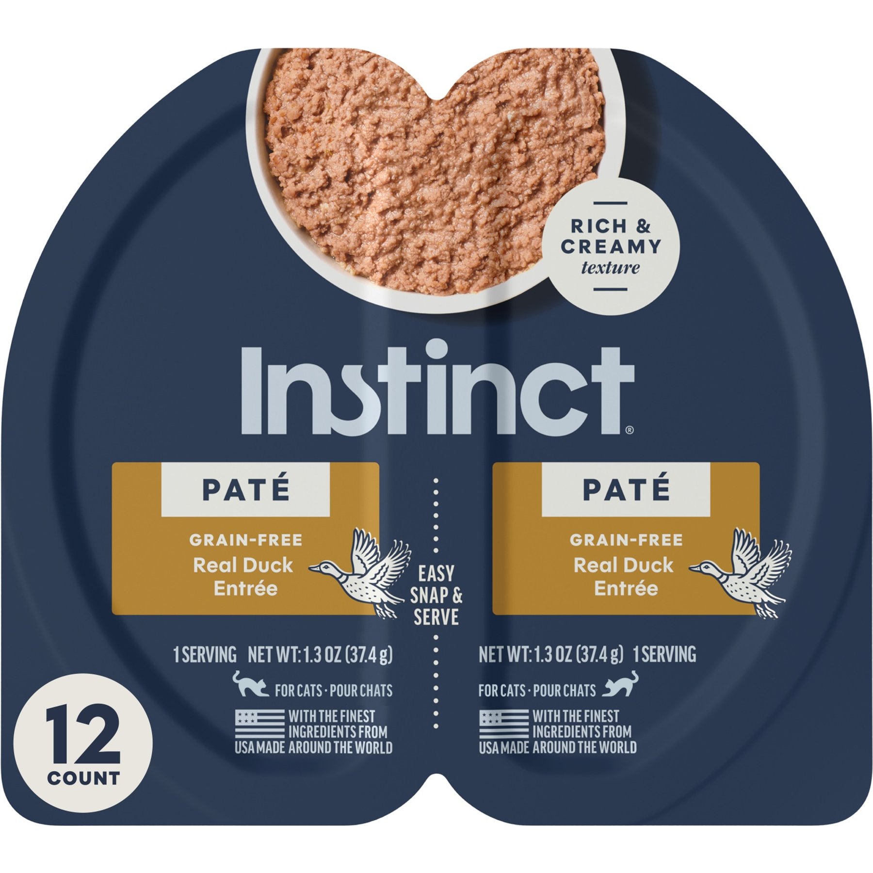 Instinct Pate Split Cup Grain-Free Real Duck Entree Wet Cat Food, 2.64-oz cup, case of 12