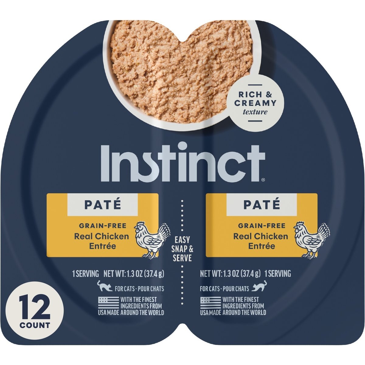 Instinct Pate Split Cup Grain-Free Real Chicken Entree Wet Cat Food, 2.64-oz cup, case of 12