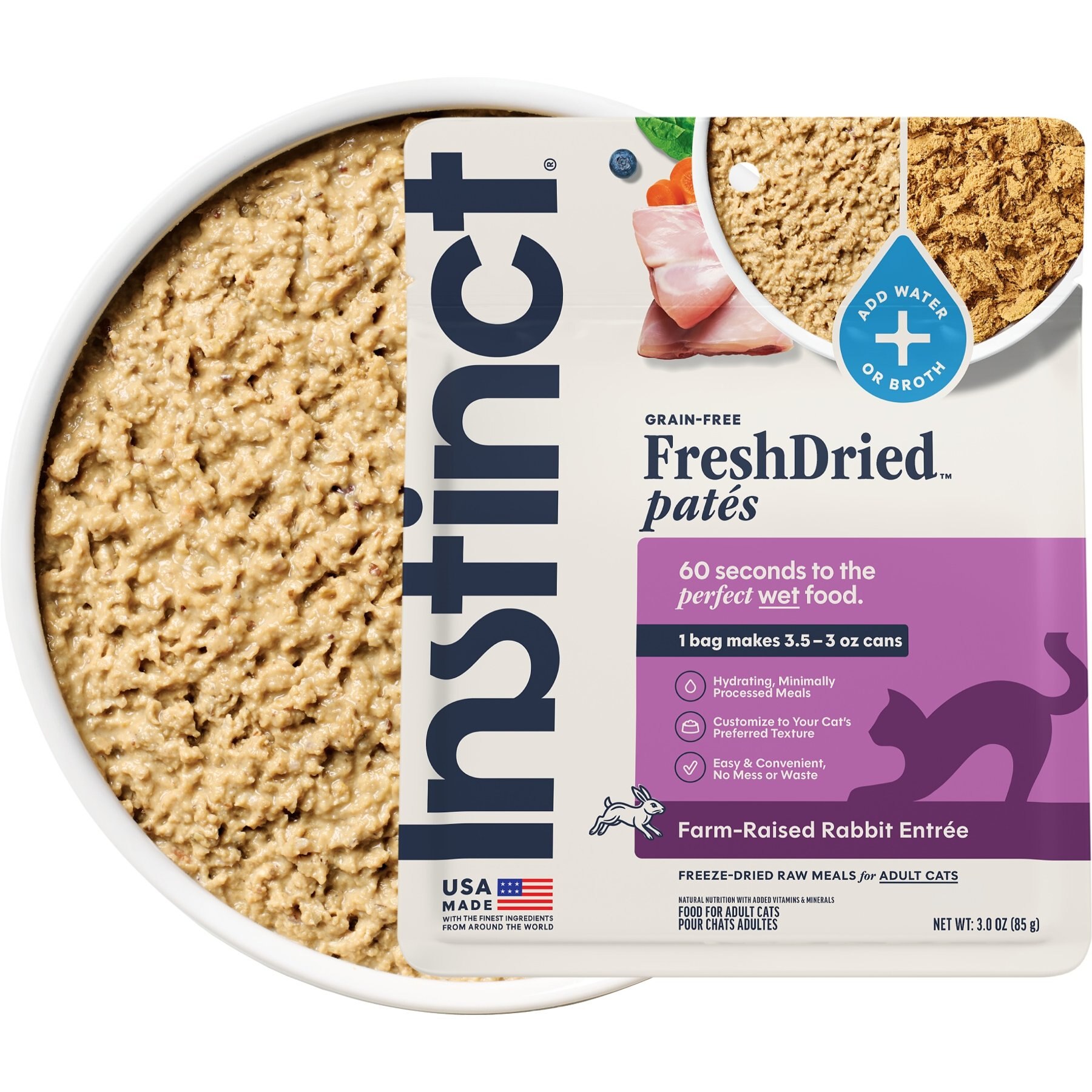 Instinct FreshDried Pates Grain-Free Farm-Raised Rabbit Entree Freeze-Dried Cat Food, 3-oz bag