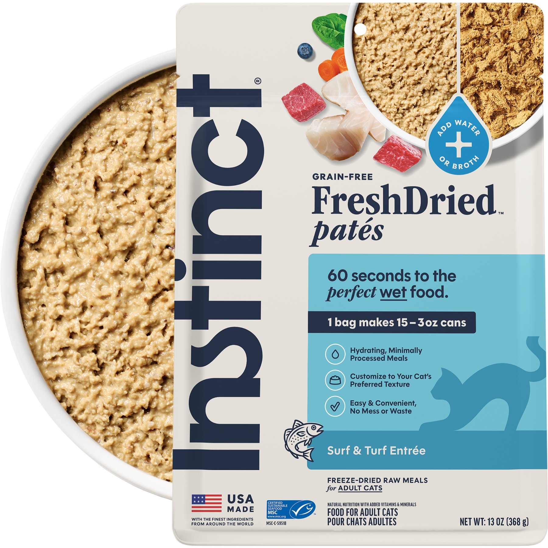 Instinct FreshDried Pates Grain-Free Surf & Turf Entree Freeze-Dried Cat Food, 13-oz bag