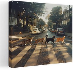 Trend Board Life Kitty Abbey Road Canvas Wall Art Pet Gift Decor, Multicolor, 18 x 18-in