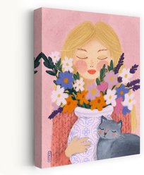 Trend Board Life A Girl & Her Cat Canvas Wall Art Pet Gift Decor, Multicolor, 18 x 12-in