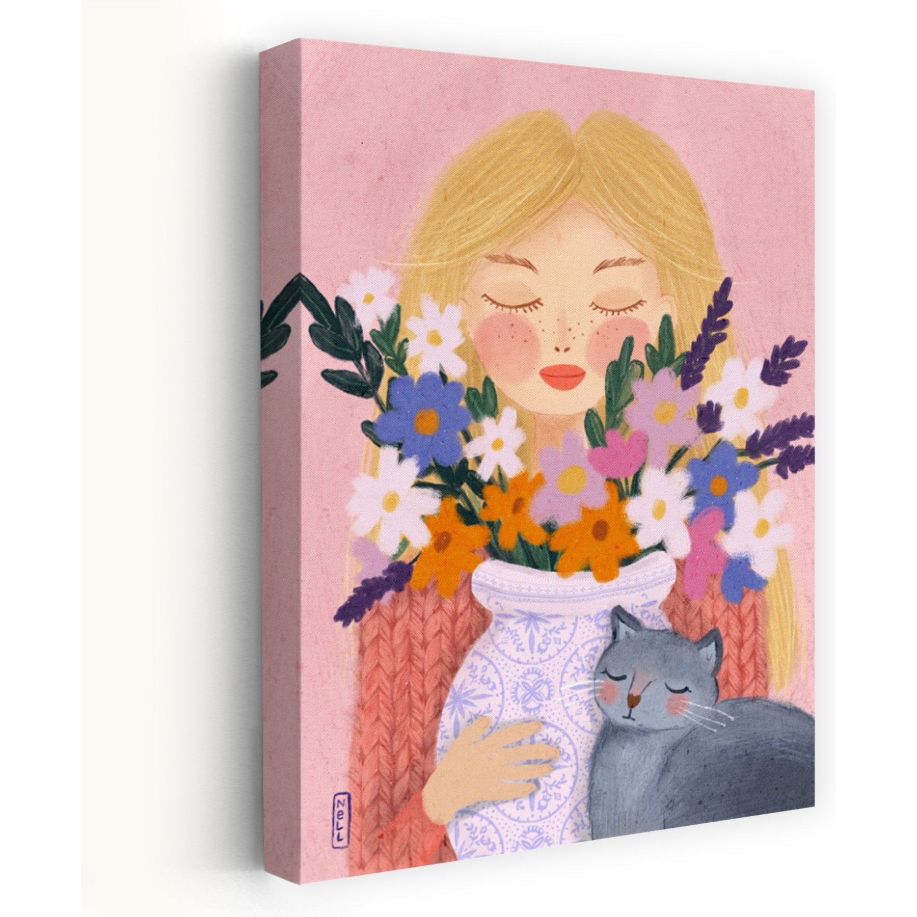 Trend Board Life A Girl & Her Cat Canvas Wall Art Pet Gift Decor, Multicolor, 18 x 12-in