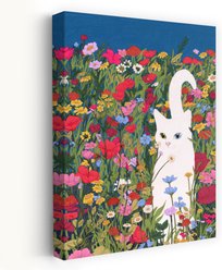Trend Board Life White Cat in the Wildflowers Canvas Wall Art Pet Gift Decor, Multicolor, 18 x 12-in