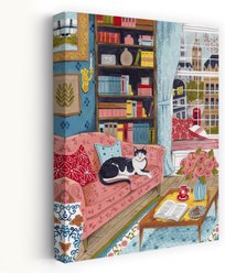 Trend Board Life Cat on Sofa in London Pastel Colours Canvas Wall Art Pet Gift Decor, Multicolor, 18 x 12-in slide 1 of 9