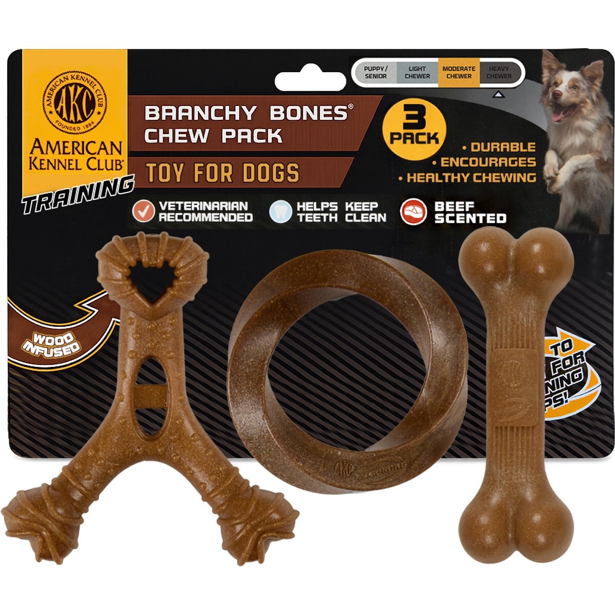 American Kennel Club Beef Scented Training Assorted Dog Chew Toy, 3 count