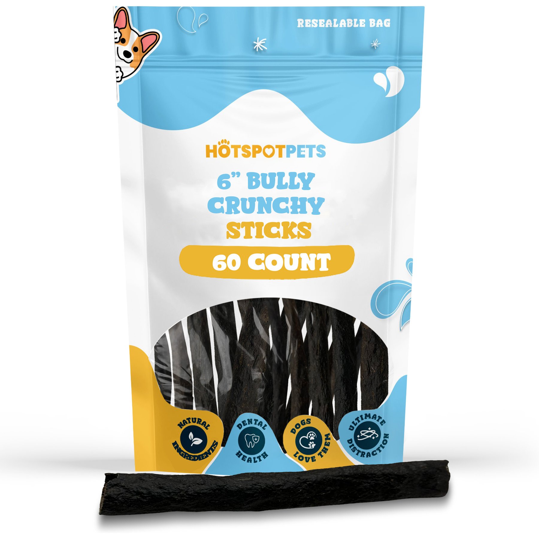 HOTSPOT PETS 6-in Bully Crunchy Sticks Dog Treat, 60 count